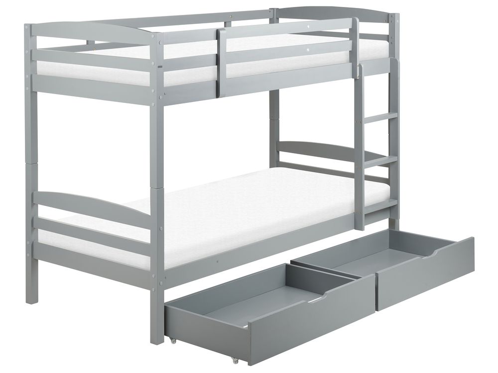 Wooden EU Single Size Bunk Bed with Storage Grey REGAT Beliani.es