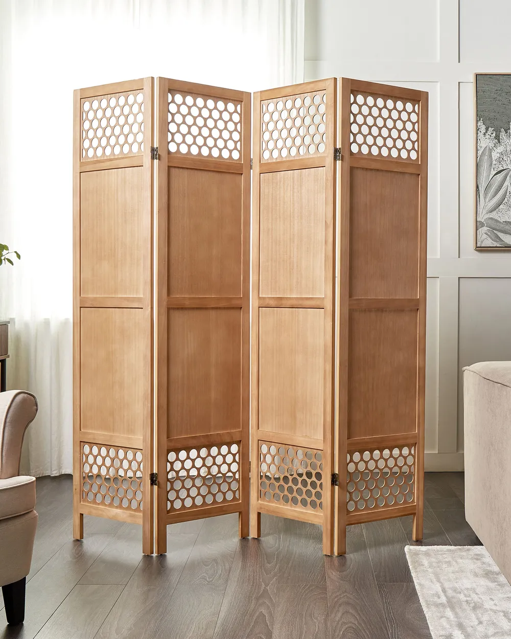 4-panelowy parawan pokojowy CERTOSA 163 cm 170 cm Jasnobrązowy