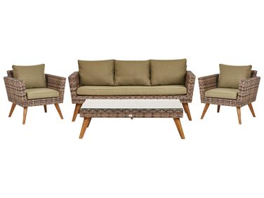 Lounge Set Rattan dunkelbraun 5-Sitzer Auflagen olivgrün VITTORIA XL