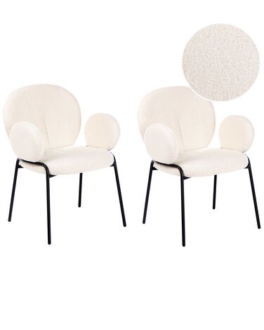 Set of 2 Boucle Dining Chairs White ELY