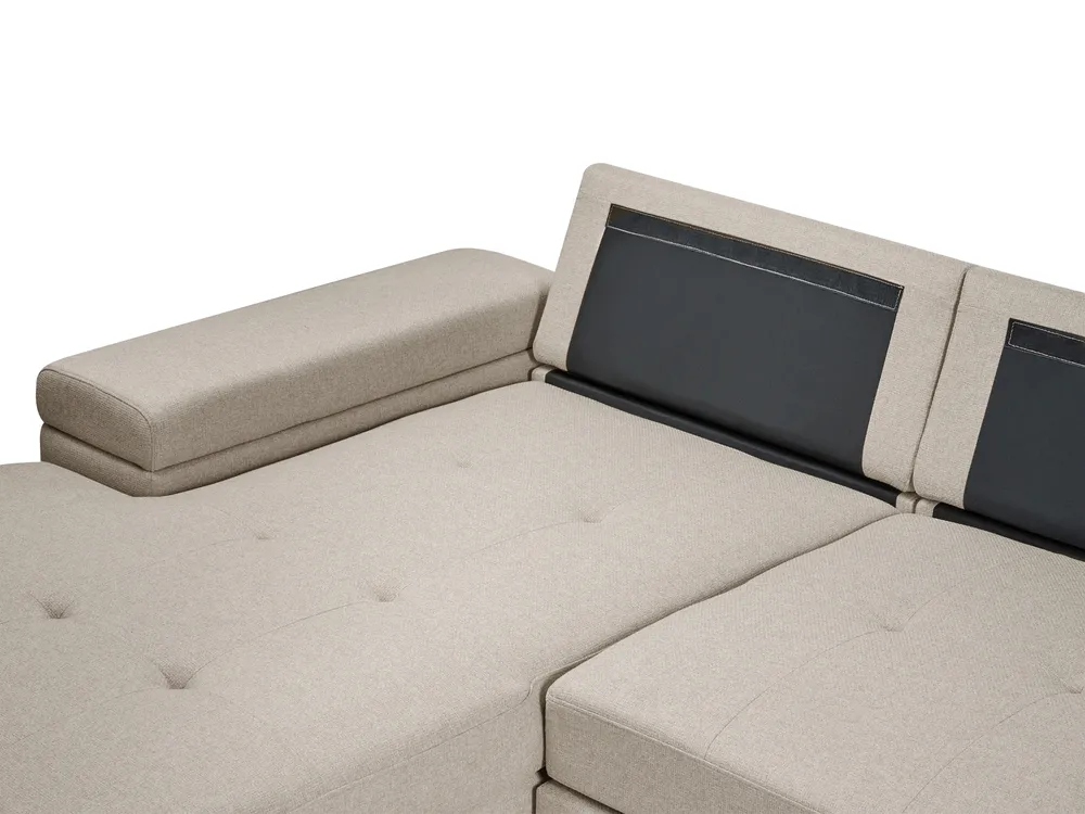 Corner Sofa Bed 3 Seater HRISEY with Storage Faux Linen Beige Right Hand_1033401