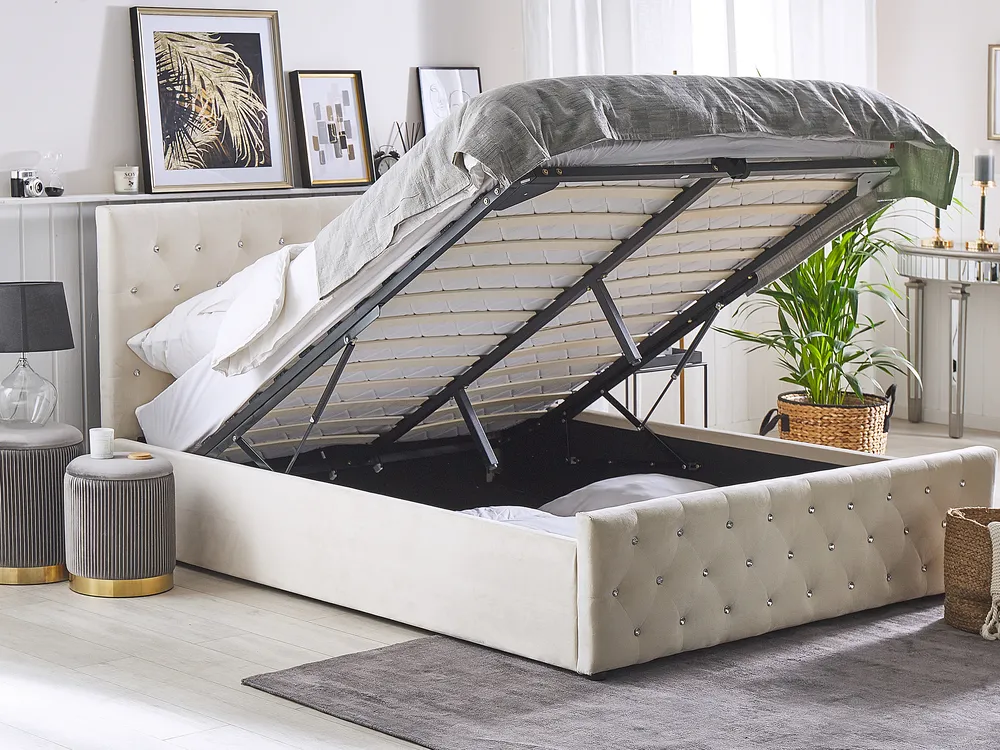 Ottoman Bed AMIENS Velvet Light Beige 160 x 200 cm (EU King Size)_791240