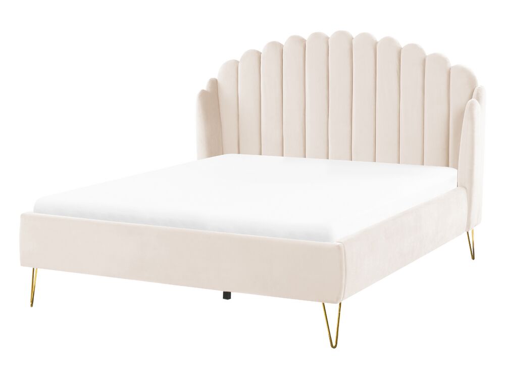 Bett mit Lattenrost Samtstoff AMBILLOU 140 x 200 cm Hellbeige