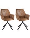 Set of 2 Dining Chairs Swivel WARNER Faux Suede Light Brown