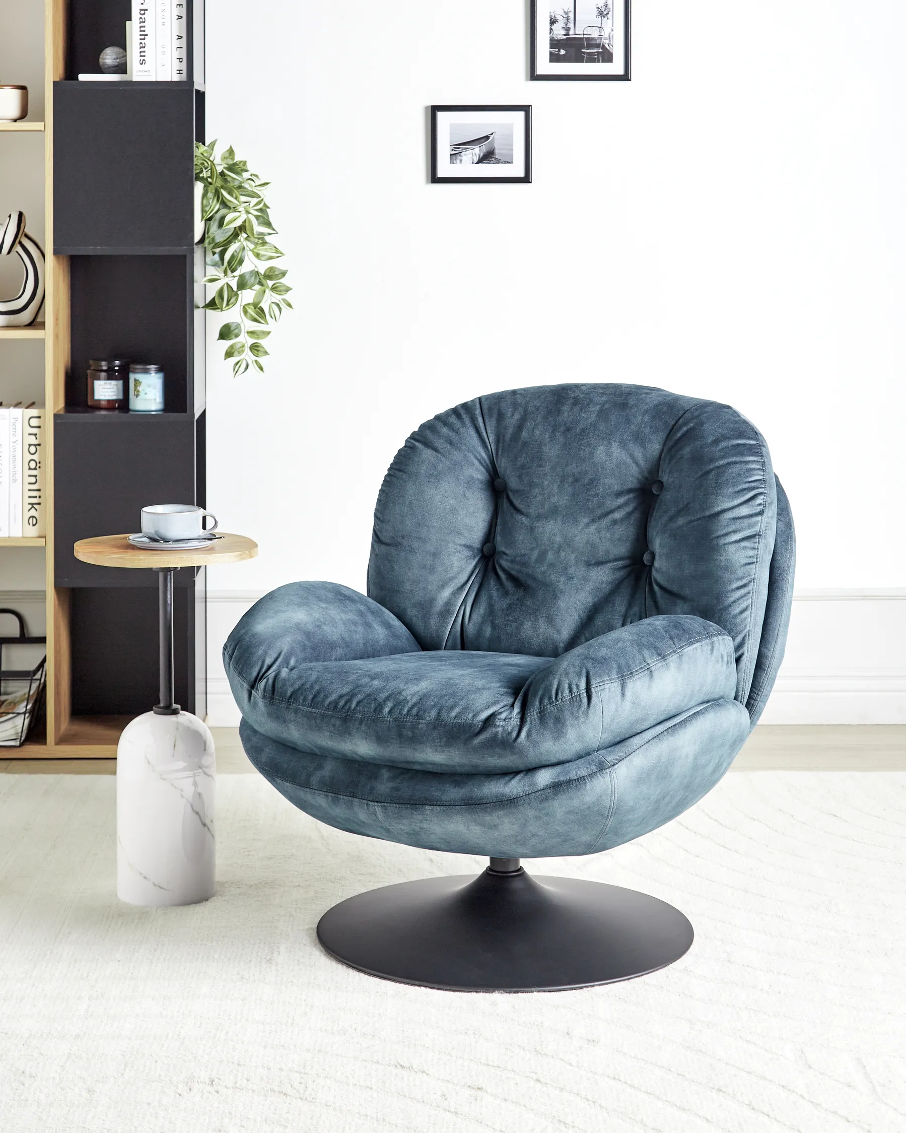 Swivel Armchair NOLVIK Velvet Dark Blue_965786