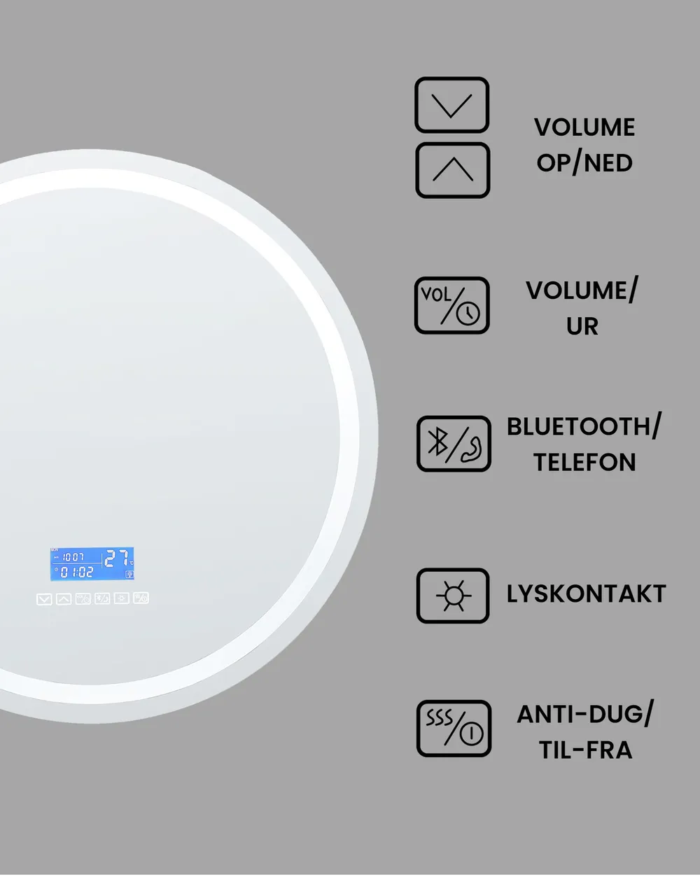 LED-badeværelsesspejl BROGNON 60 cm 60 cm Med indbygget Bluetooth-højttaler Sølv_940359