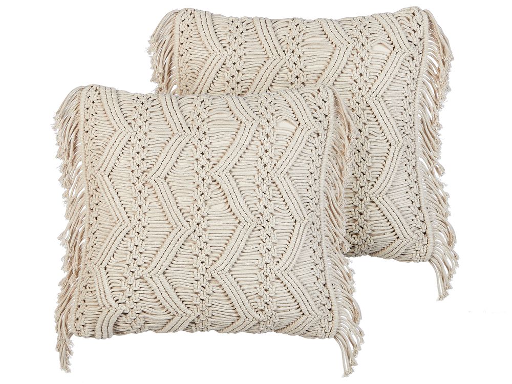 Set di 2 cuscini KIRIKKALE 45 x 45 cm Cotone Beige chiaro Trama geometrica