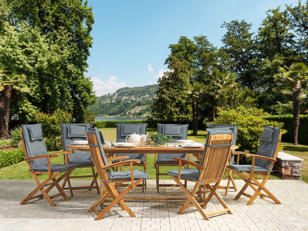Conjunto de comedor exterior 8 plazas MAUI con cojines Madera de acacia Gris