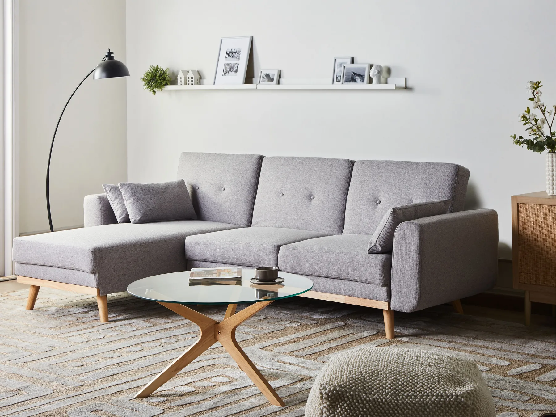 Corner Sofa Bed 3 Seater KAARINA Fabric Grey Right Hand_1100042