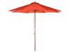 Ensemble de jardin 8 places en bois d'acacia avec parasol et coussins rouge MAUI II_926916