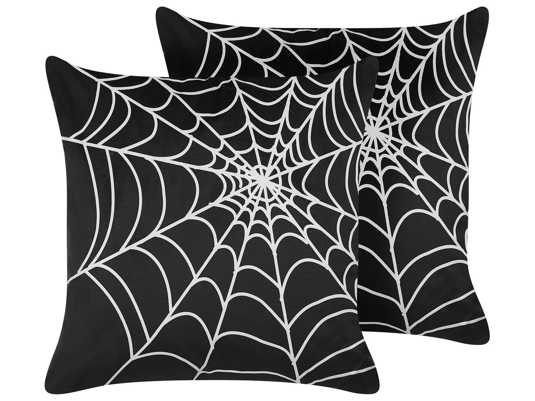 2 welurowe poduszki dekoracyjne z motywem w pajęczą sieć 45 x 45 cm czarne z białym LYCORIS_830237