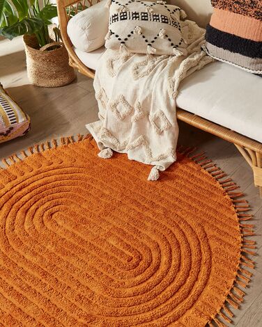 Round Cotton Area Rug ⌀ 140 cm Orange HALFETI