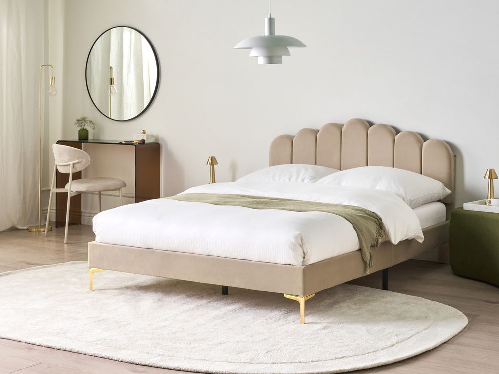 Bed Velvet SAUVIAN 140 x 200 cm (EU Double) Taupe