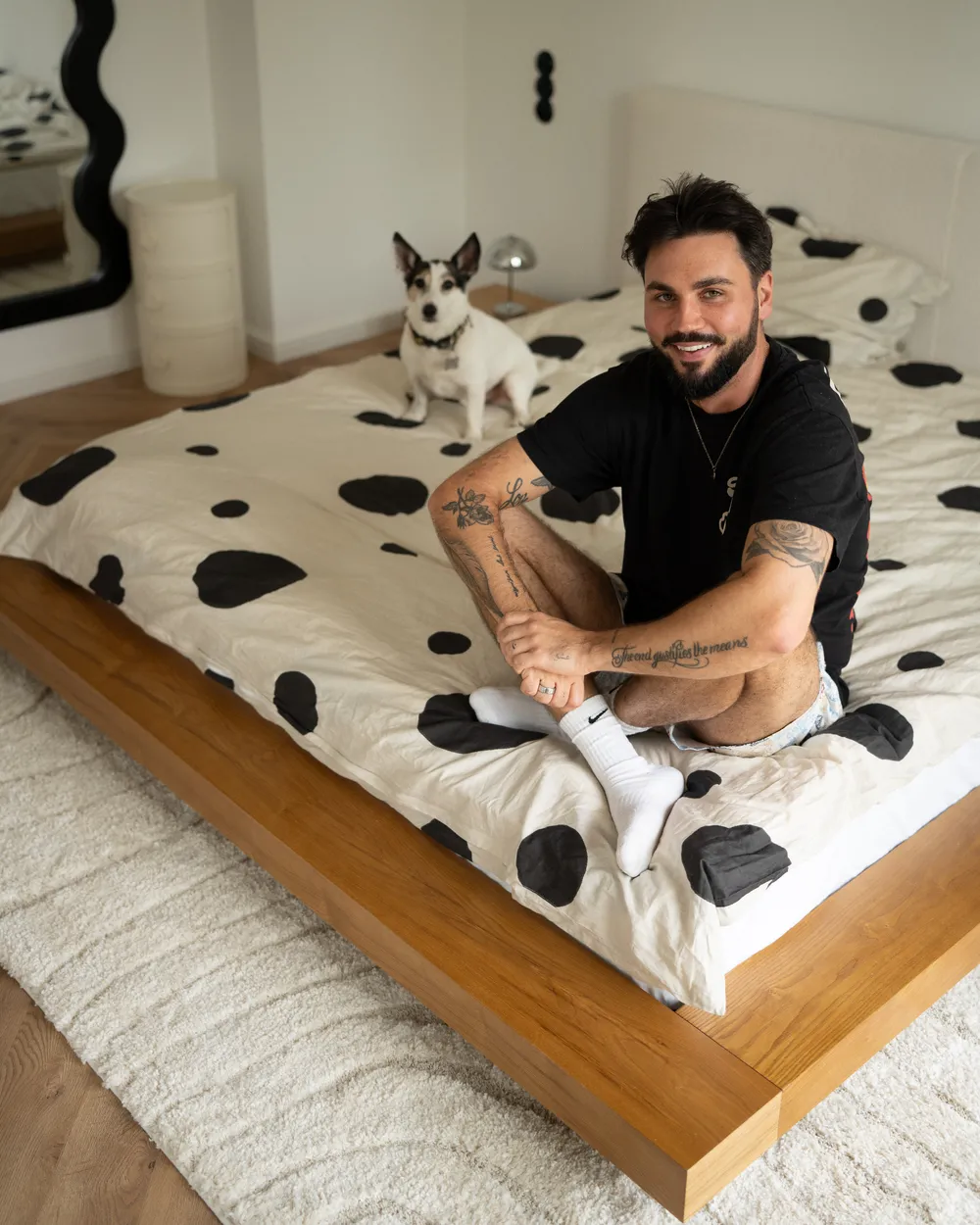 Bed with LED Boucle ZEN 180 x 200 cm (EU Super King) LED Natural Ash Wood_1020021