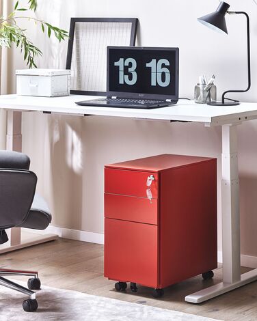 3 Drawer Metal Filing Cabinet Red BOLSENA