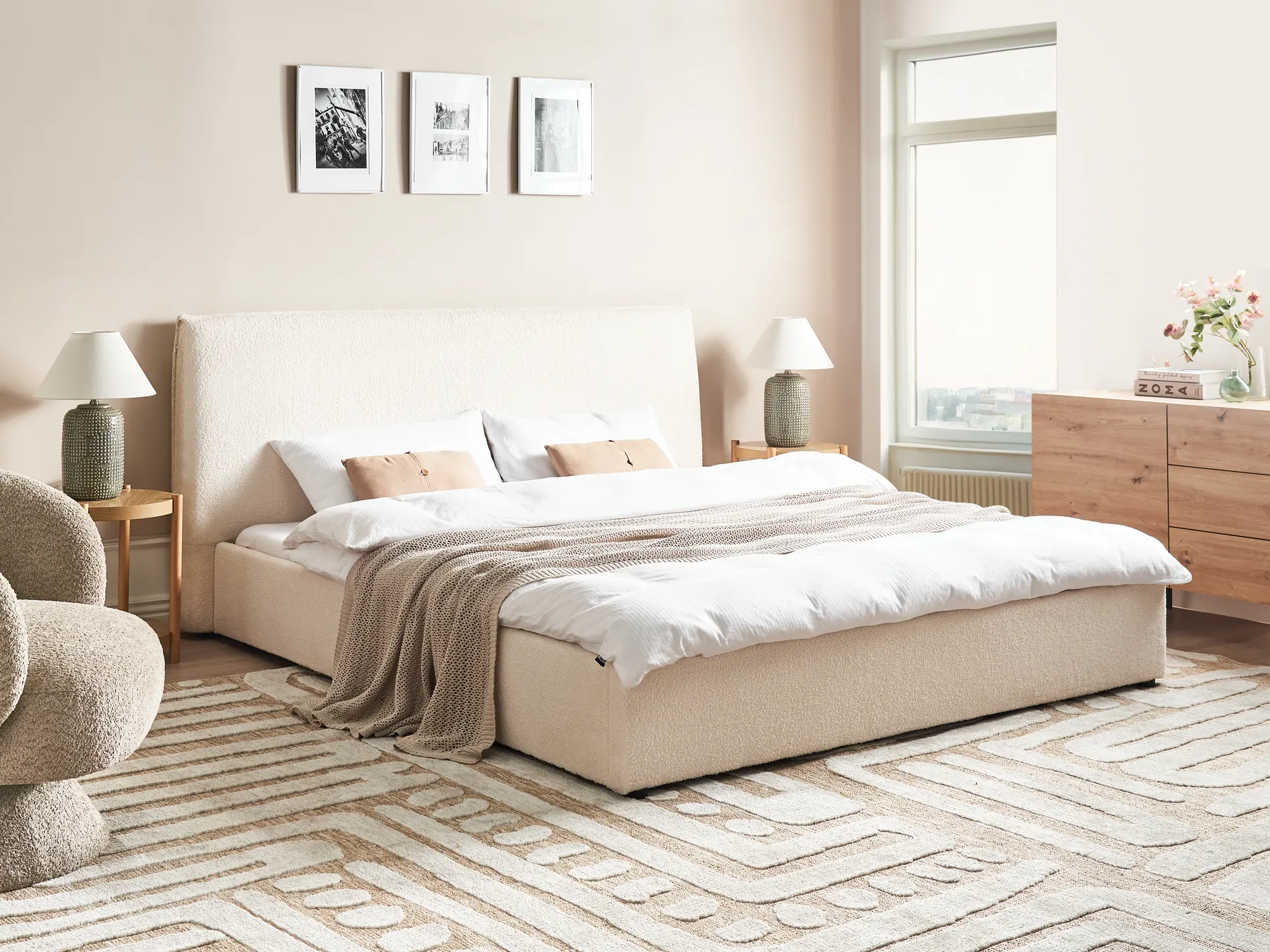 Waterbed Boucle LAVAUR 180 x 200 cm (EU Super King) Off-White_985840