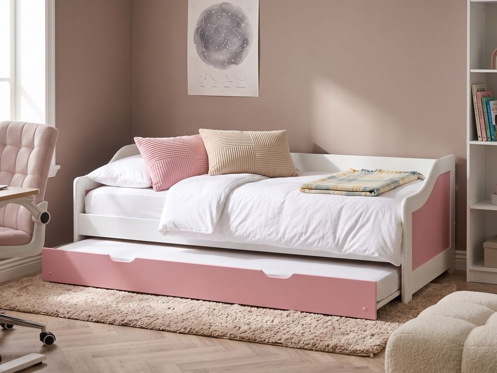 Ausziehbett Kiefernholz LUNERAY 90 x 200 cm Rosa