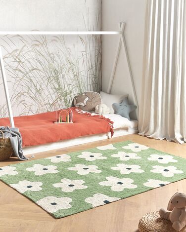 Cotton Kids Rug Floral Pattern 140 x 200 cm Green MOKHVA