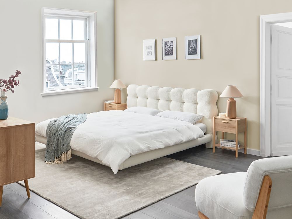 Bett mit Lattenrost Bouclé SOULISSE 180 x 200 cm Cremeweiss