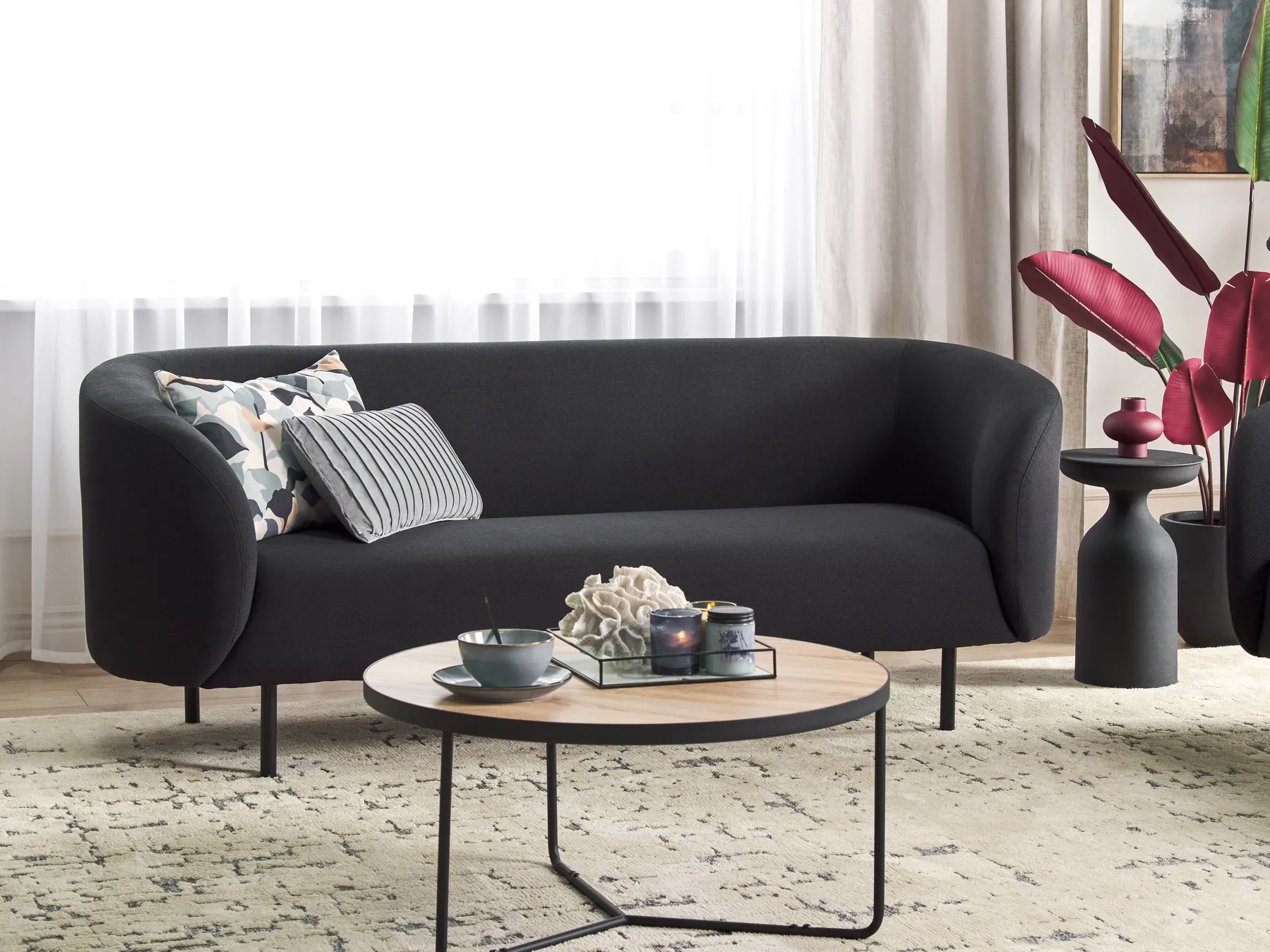 Sofa 3 Seater LOEN Fabric Black_920340