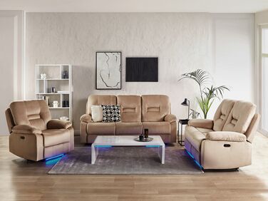 Sofagruppe elektrisk 6-seters fløyel beige BERGEN