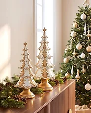 Set di 2 decorazioni natalizie HEISKA 30/42 cm Albero di Natale Oro_1175602