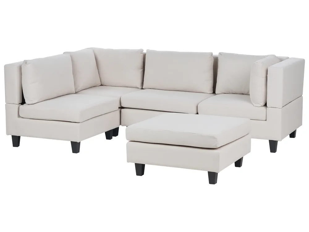 Modular Corner Sofa 4 Seater UNSTAD with Ottoman Fabric Light Beige Right Hand_925310