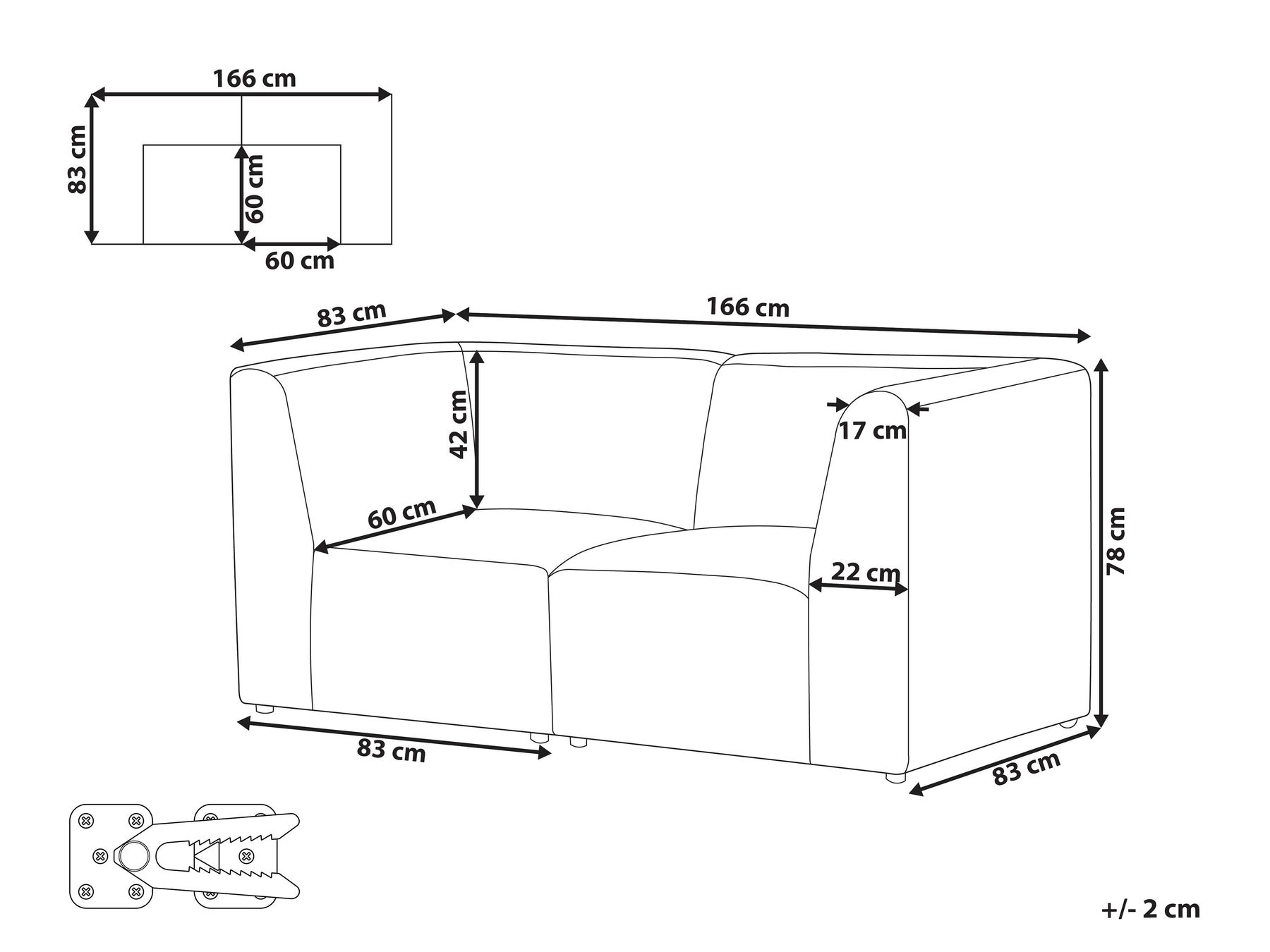 Modular Sofa 2 Seater LEMVIG Corduroy Beige_1052040