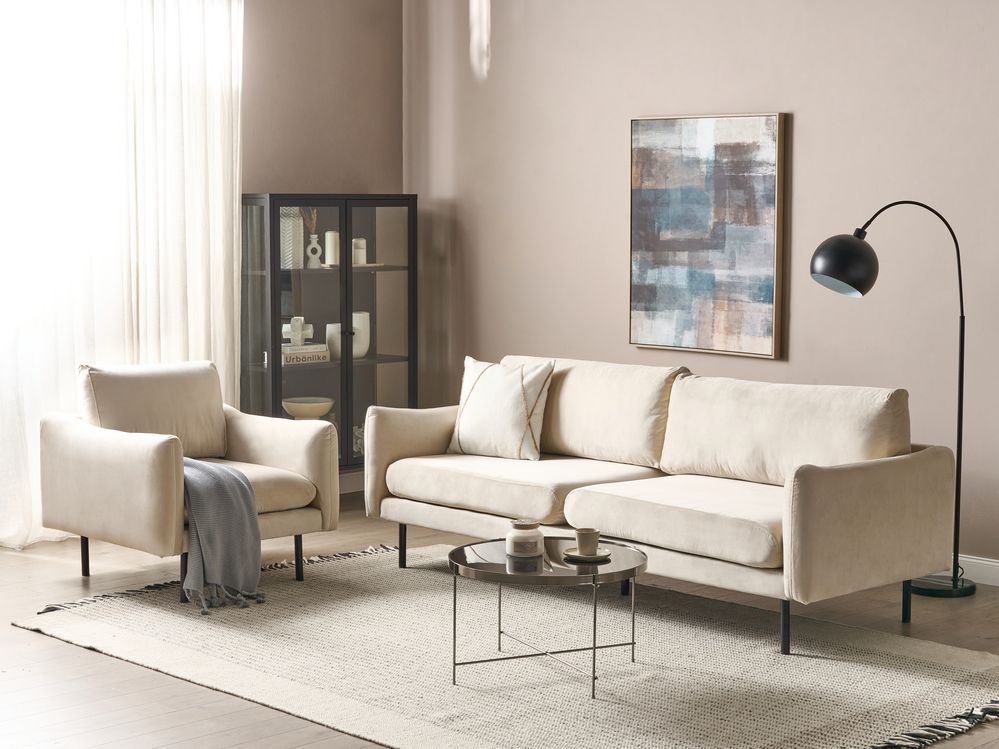 Living Room Set 4 Seater VINTERBRO Velvet Light Beige