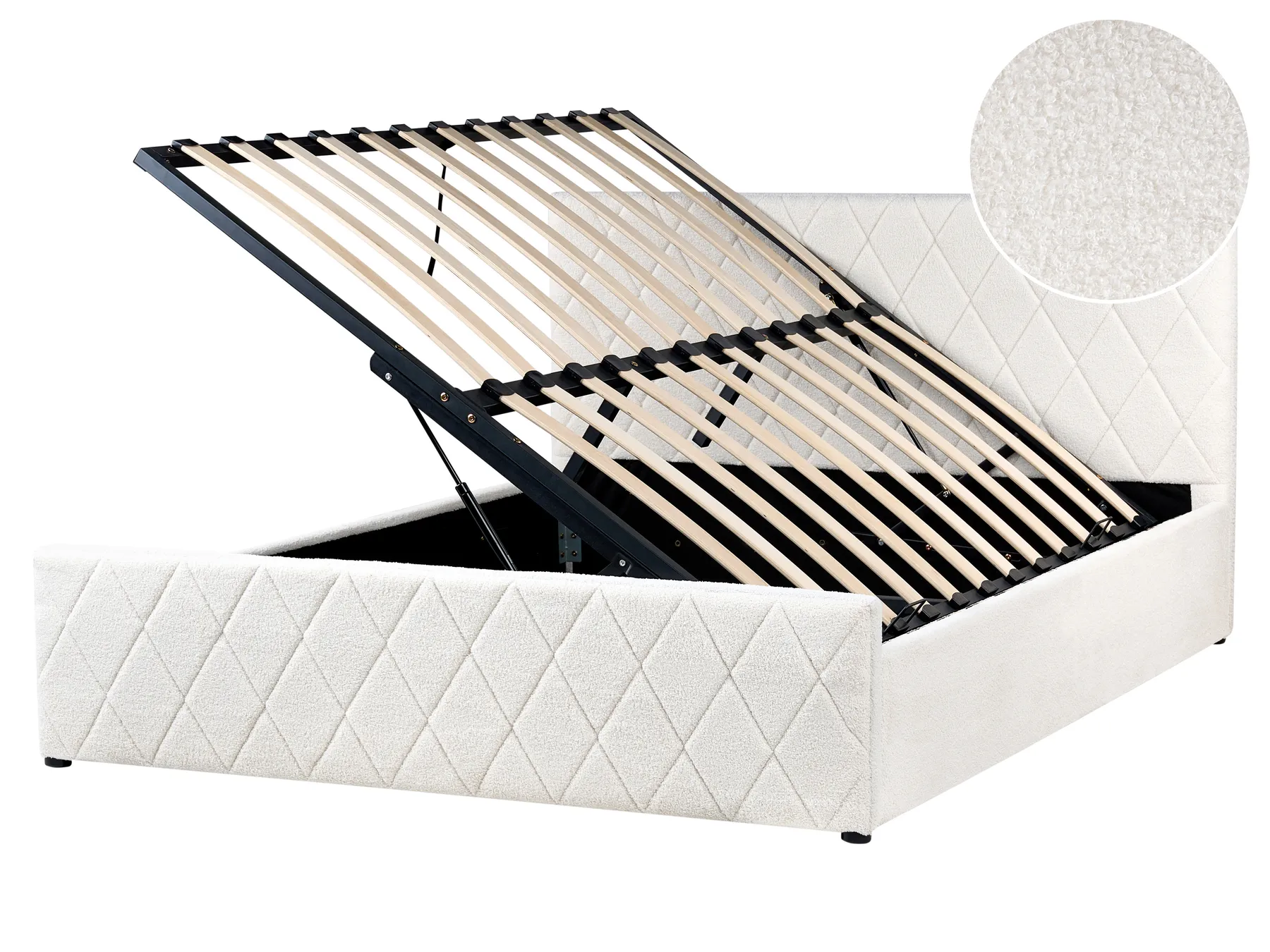 Ottoman Bed ROCHEFORT Boucle Off-White 160 x 200 cm (EU King Size)_993758