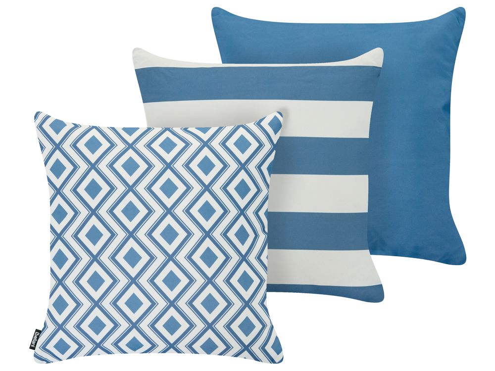 Set of 3 Outdoor Cushions DEUTZIA Geometric Pattern 45 x 45 cm Light Blue