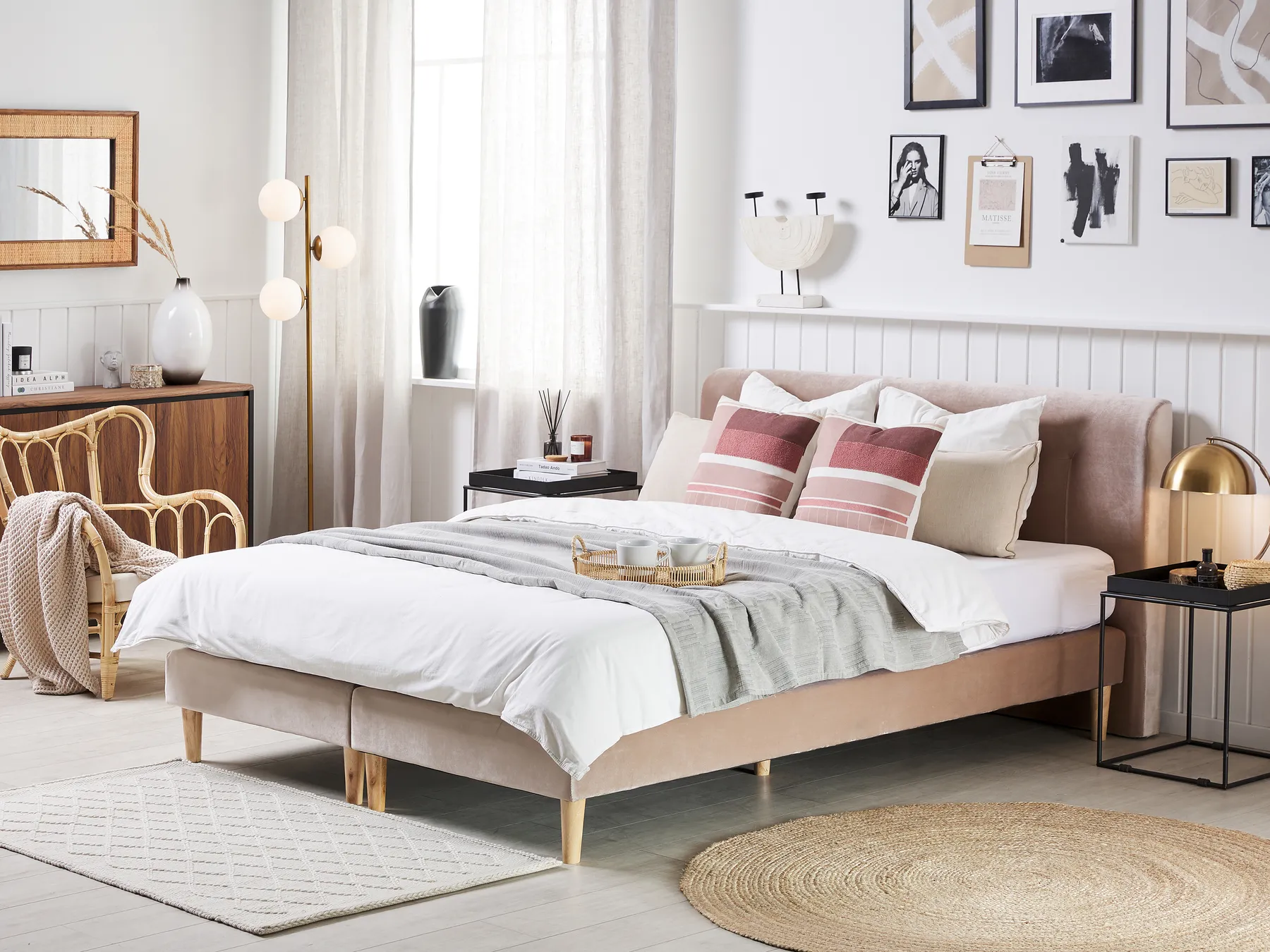 Divan Bed Velvet MARQUISE 180 x 200 cm (EU Super King) Beige_798435