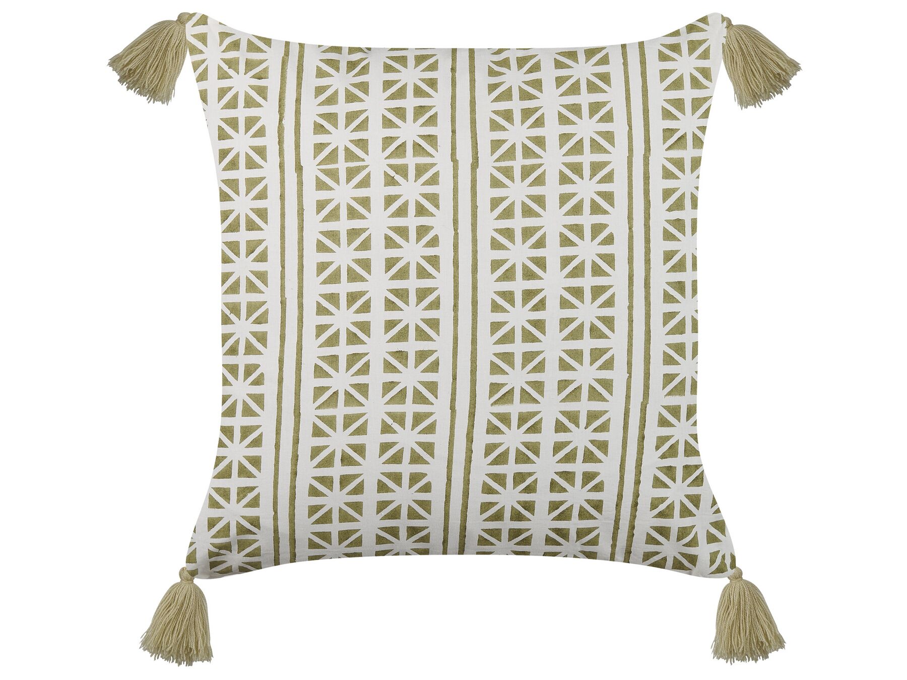 Bawełniana poduszka dekoracyjna w geometryczny wzór 45 x 45 cm zielona z białym SYRINGA_838643