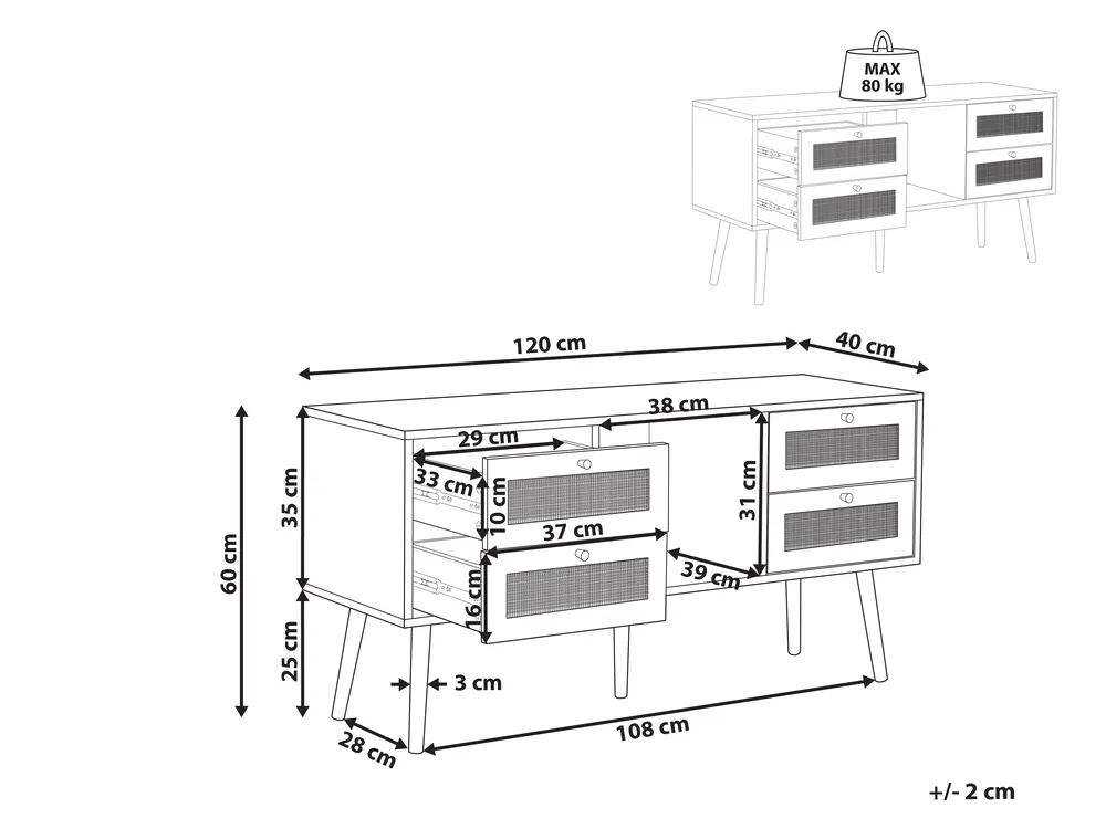 TV Stand PEROTE Rattan Light Brown_841356