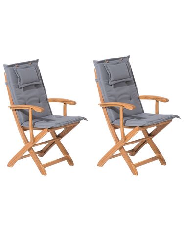 Conjunto de 2 sillas de jardín de madera de acacia con cojines gris grafito MAUI