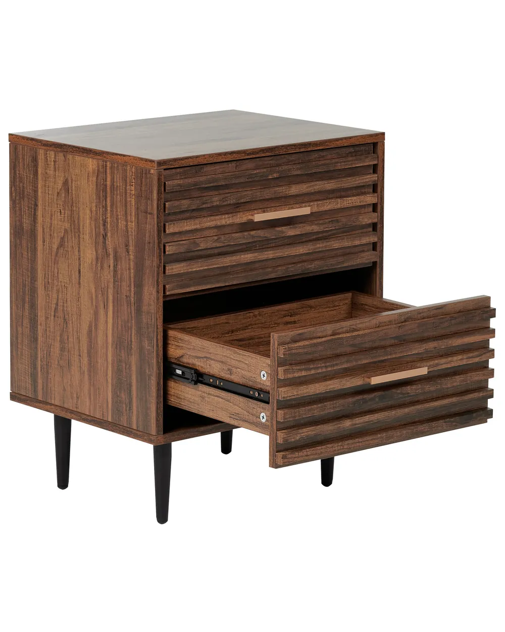 Mendler Comodino HWC-K83 In Legno Paulonia E Polyrattan - Marrone Scuro - Con Cassetto E Anta