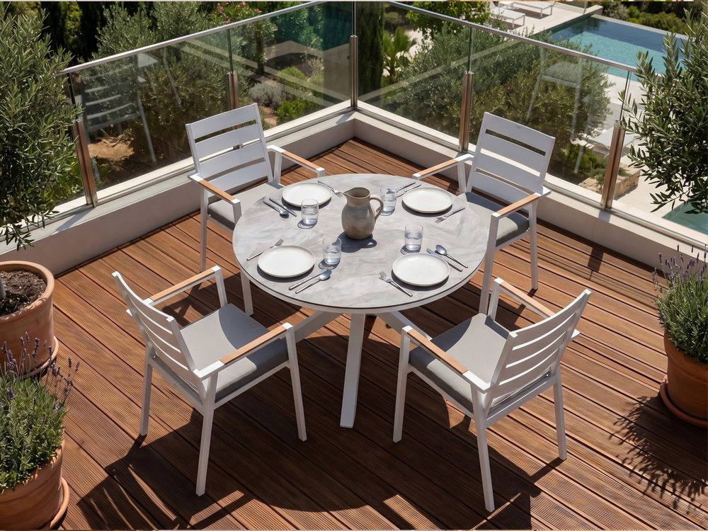 Set da pranzo da giardino 4 posti MALETTO/TAVIANO con cuscini Metallo Effetto marmo Grigio