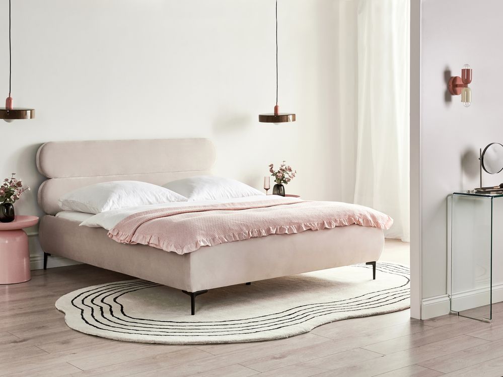 Letto Velluto LESSAY 160 x 200 cm Beige chiaro