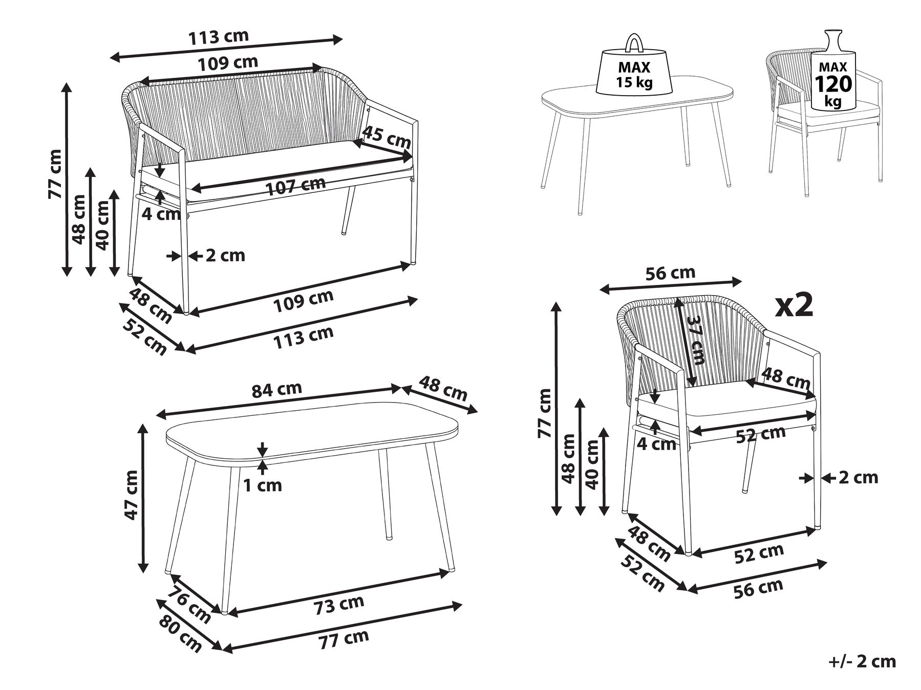 Garden Lounge Set with Table 4 Seater FLERO PE Rattan Black_1079556