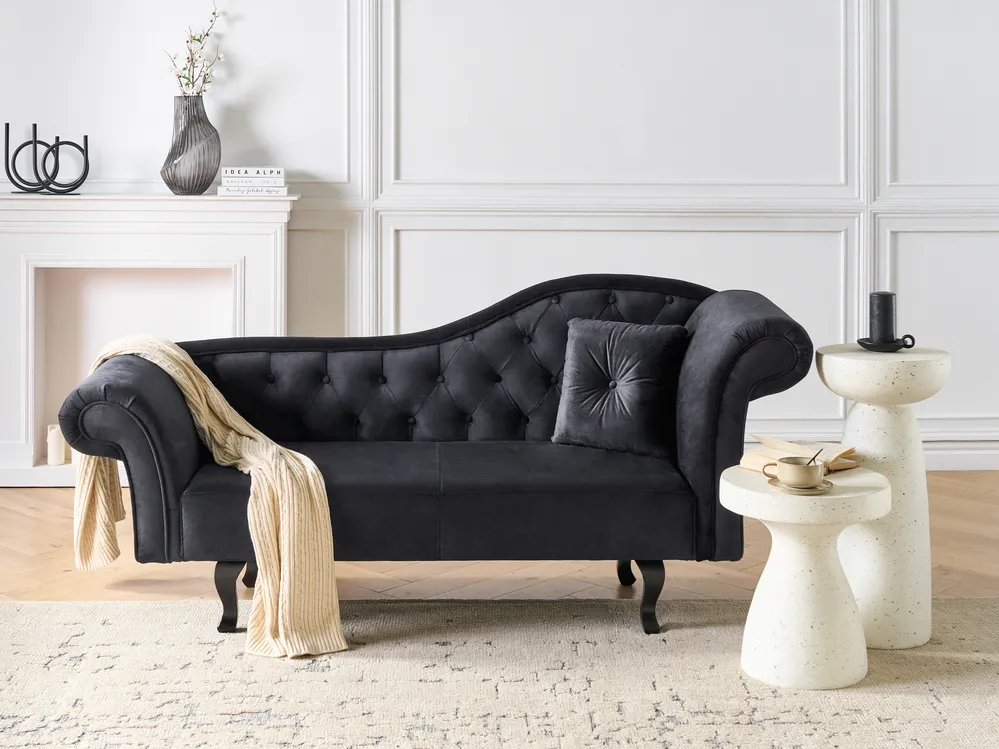 Right-Hand Chaise Longue LATTES II with Cushion Velvet Black