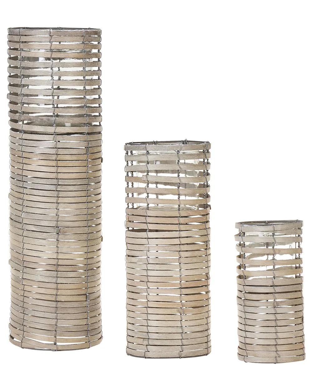 Zestaw 3 świeczników ROVARE 60/39/25 cm Drewno topolowe Szary