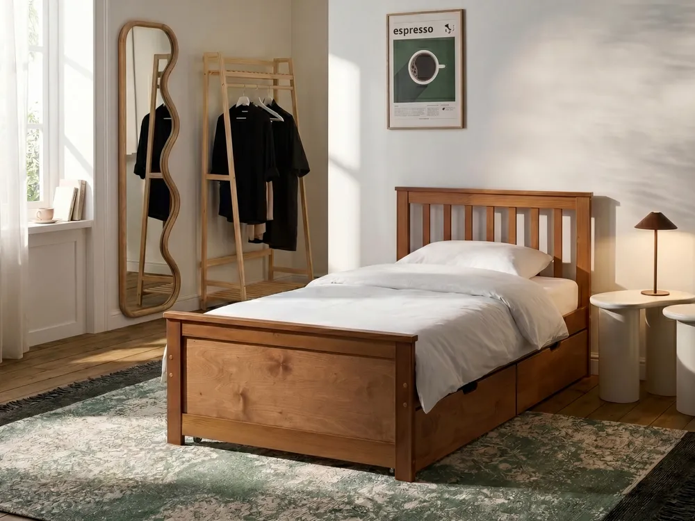 Bed with 4 Drawers OLENDON Pine Wood Brown 90 x 200 cm (EU Single)_1068446