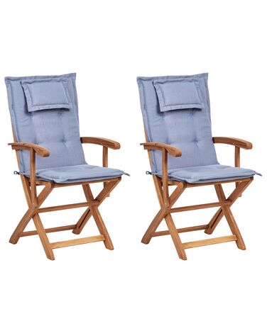 Set of 2 Garden Folding Chairs with Blue Cushions MAUI II