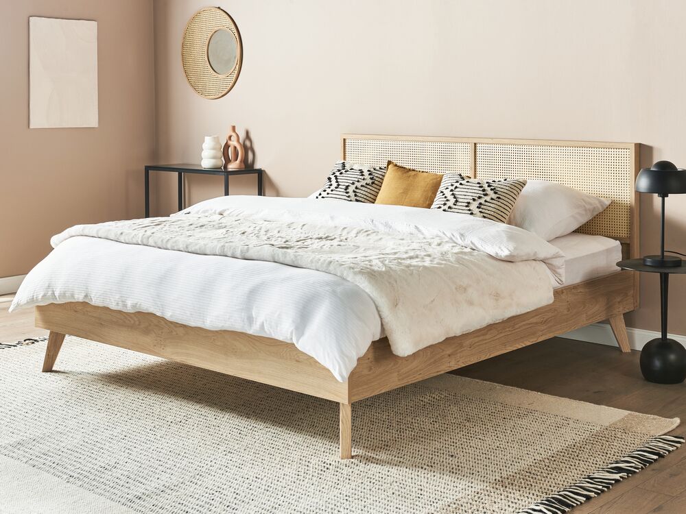 Rattan EU Super King Size Bed Light Wood MONPAZIER Beliani