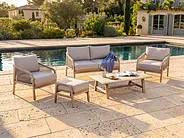 Lounge Set mit Tisch und Ottomane 4-Sitzer SUMBA Akazienholz Hellbraun_1159127