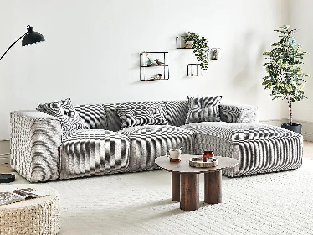 Corner Sofa DOLVA Corduroy Light Grey Left Hand_1183991