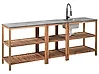 Conjunto de 3 muebles de cocina exterior con fregadero BRUCOLI Marrón/Negro Madera de acacia