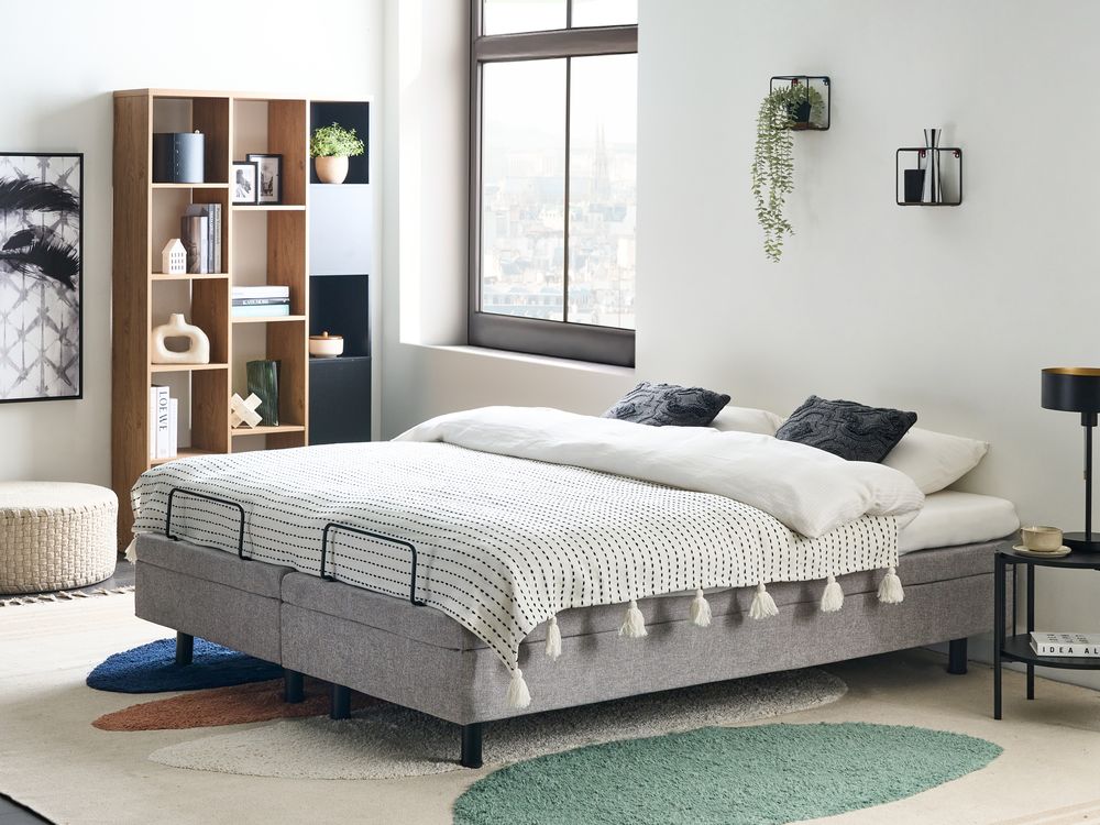 Verstellbares Bett ohne Kopfteil Stoff DUKE II 160 x 200 cm Hellgrau