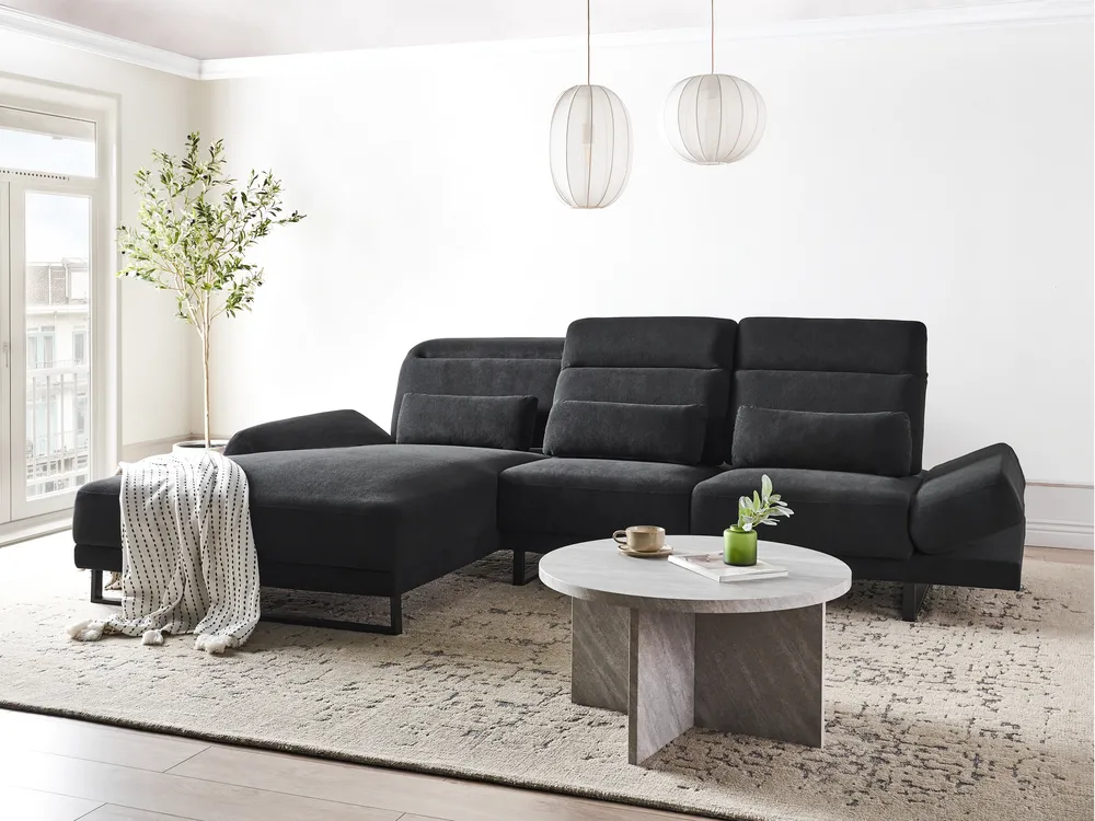 Corner Sofa 4 Seater IKAST Fabric Black Right Hand_959928