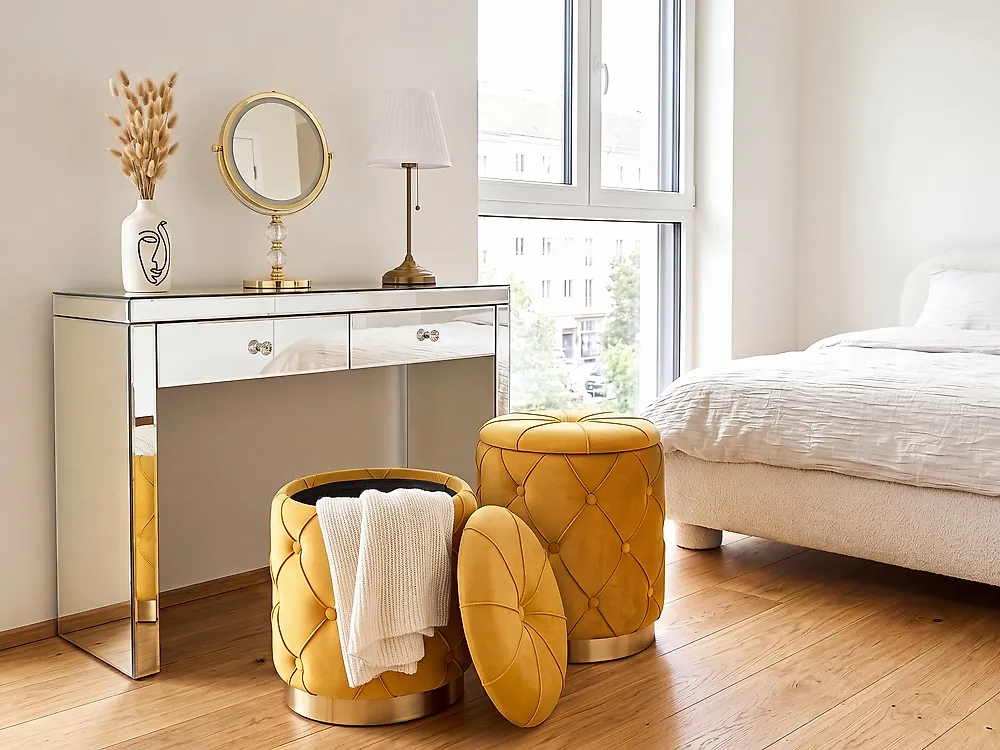 Pouf mit Stauraum 2er Set PUEBLO Samtstoff Senfgelb_1185950